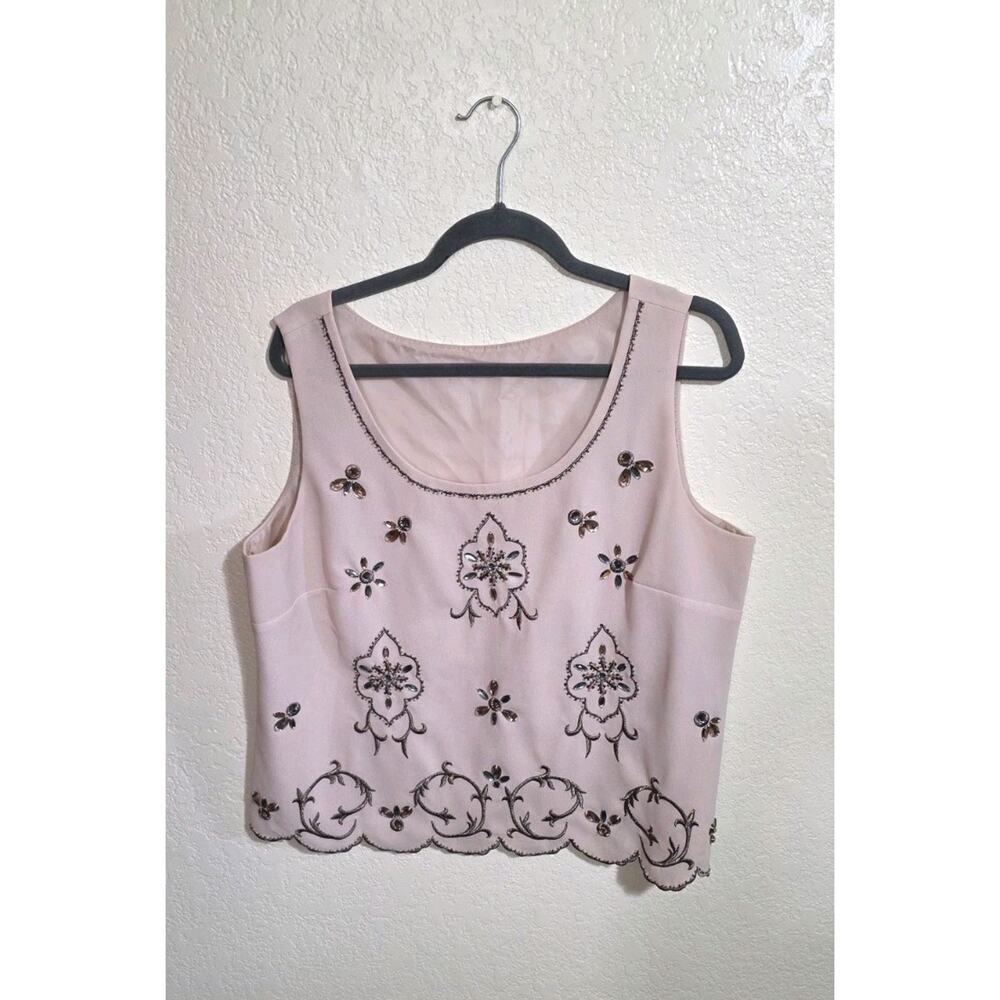 Crystal And Embroidered Embellished Ivory Tank Top Womens L/XL Dress Shirt